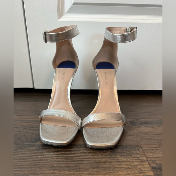 Stuart Weitzman 100SquareNudist Silver Argento Crack Lame Leather Square Sandal - Picture 5 of 14